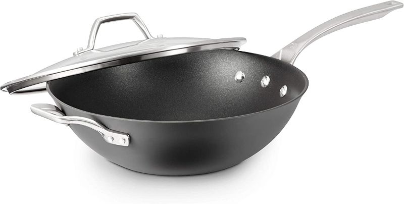 Photo 1 of Calphalon Signature Hard-Anodized Nonstick 12-Inch Flat Bottom Wok with Cover
