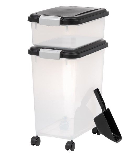 Photo 1 of IRIS USA Airtight Food Storage Container Combo with Scoop for Pet, Dog, Cat and Bird Food, Black
