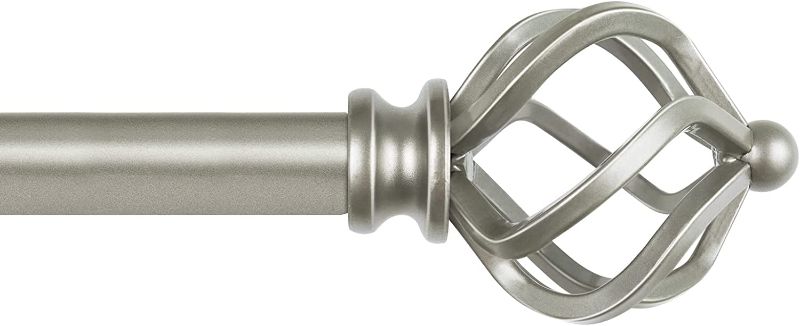 Photo 1 of KAMANINA 3/4 Inch Curtain Rod Single Window Rod 28 to 48 Inches (2.3-4 Feet), Twisted Cage Finial, Antique Sliver
