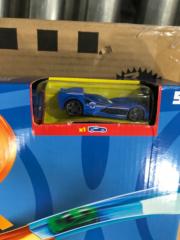 Photo 3 of Hot Wheels Track Set with 1:64 Scale Toy Car, 4 Intersections for Crashing, Powered by a Motorized Booster, Criss-Cross Crash Track????