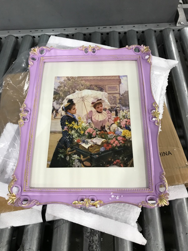 Photo 2 of 11x14 Picture Frame Antique Frame 11x14 Vintage Photo Frames 14 x 11 in Lilac with Gold Trim, Wall Mounting Poster Frame Frames 11x14 Lilac