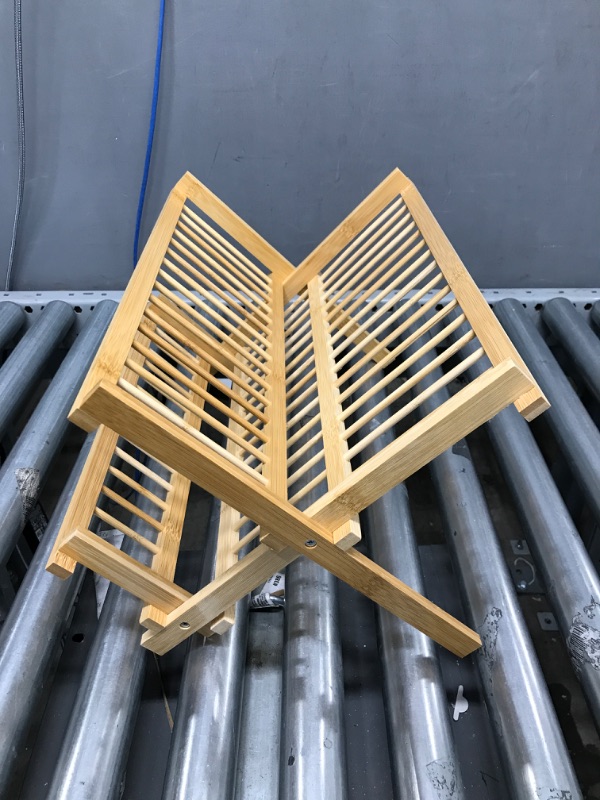 Photo 1 of Amazon Basics Folding 2-Tier Bamboo Dish Drying Rack - Collapsible, Natural Round Bar