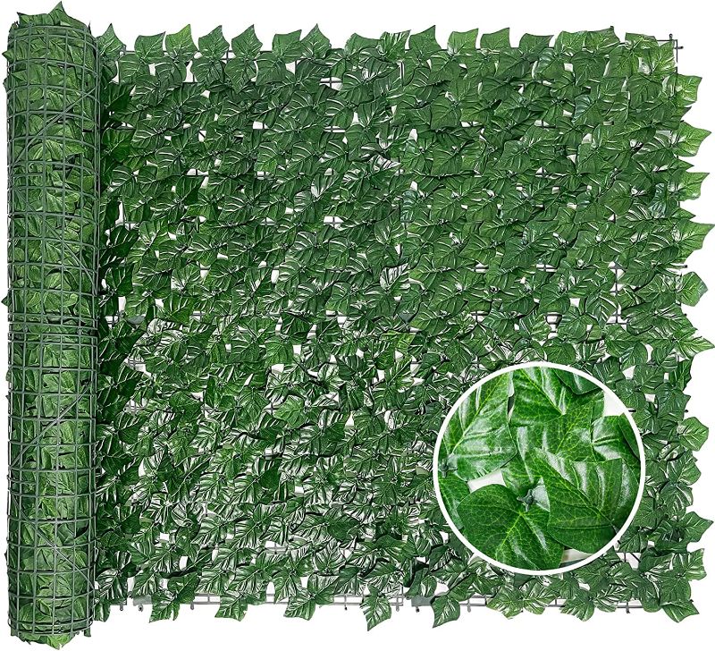 Photo 1 of Bybeton Artificial Ivy Privacy Fence Panels,40" X 120" UV-Anti Colour Printing Green Fake Vines Leaf Grass Wall for Patio Balcony Privacy, Garden, Backyard Greenery Wall Backdrop and Fence Decor.