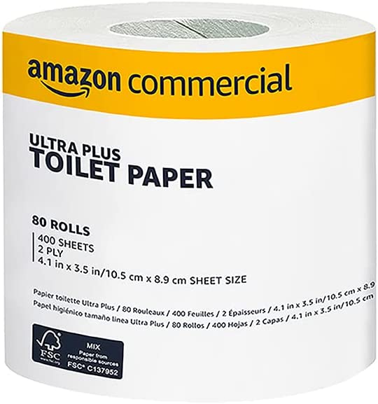 Photo 1 of AmazonCommercial 2-Ply White Ultra Plus Individually Wrapped Toilet Paper/Bath Tissue|Bulk|Septic Safe|FSC Certified|400 Sheets per Roll (80 Rolls)(4.1" x 3.5" Sheet)