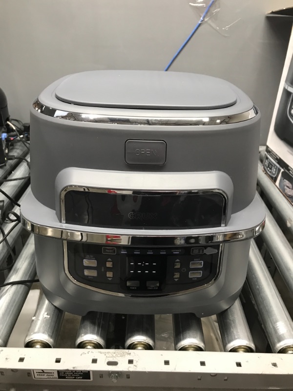 Photo 2 of Crux Indoor Fast and Easy Grilling Roasting Baking Sautéing Searing and Oil Free Air Frying Recipe Book Included 12” x 12” Grill 9 QT Cook Pot Matte Gray Grill w/Air Fryer One Size