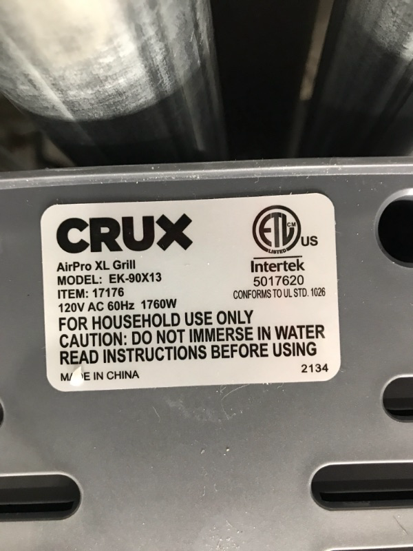 Photo 4 of Crux Indoor Fast and Easy Grilling Roasting Baking Sautéing Searing and Oil Free Air Frying Recipe Book Included 12” x 12” Grill 9 QT Cook Pot Matte Gray Grill w/Air Fryer One Size