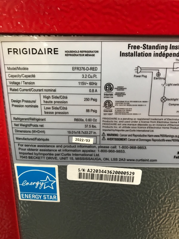 Photo 4 of Frigidaire 3.2 Cu. Ft. Retro Compact Refrigerator with Side Bottle Opener EFR376, Red