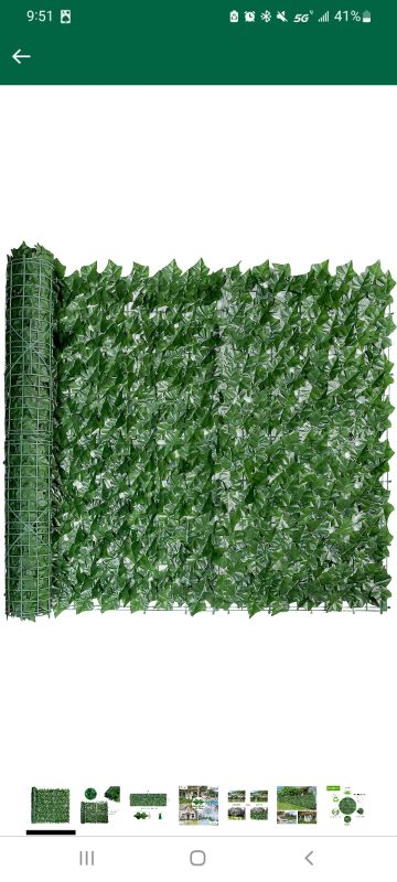 Photo 1 of Bybeton Artificial Ivy Privacy Fence Screen, 40" X 120" UV-Anti Fake Leaves Vines Grass Wall for Patio Balcony Privacy, Garden, Backyard Greenery Wall Backdrop and Fence Decor.