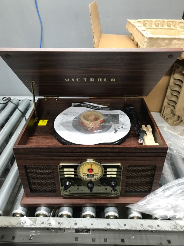 Photo 2 of Does Not Power On /// Victrola Nostalgic 6-in-1 Bluetooth Record Player & Multimedia Center with Built-in Speakers - 3-Speed Turntable, CD & Cassette Player, FM Radio | Wireless Music Streaming | Mahogany