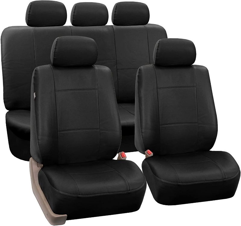 Photo 1 of  Car Seat Covers Full Set Black Faux Leather - Universal Fit, Automotive Seat Covers, Low Back Front Seat Covers, Airbag Compatible, Split Bench Rear Seat Cover, Car Seat Cover for SUV, Sedan