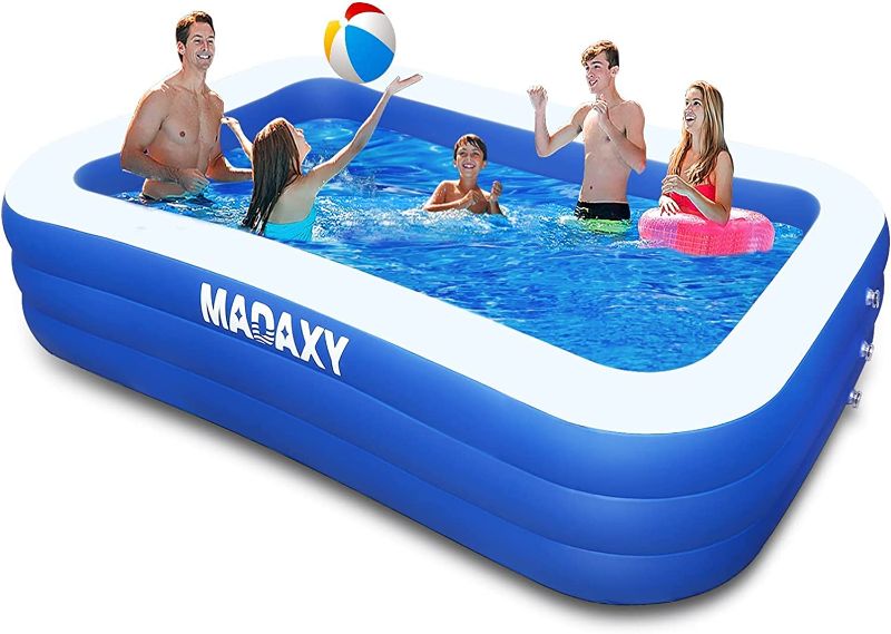 Photo 1 of Inflatable Pool, MADAXY Swimming Pool for Kids and Adults, 120" X 72" X 22" Oversized Thickened Family Inflatable Pool for Kids, Toddlers, Adults, Outdoor, Garden, Backyard, Summer Water Party
