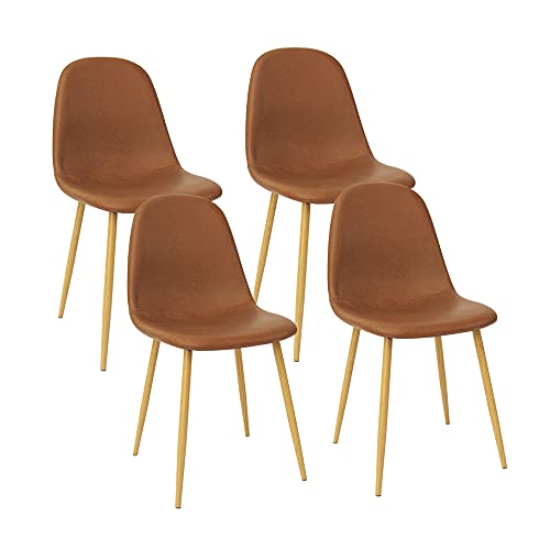 Photo 1 of CangLong Washable PU Cushion Seat Back Mid Century Metal Legs for Kitchen Dining Room Side Chair 4 Pcs Pack Brown 4
