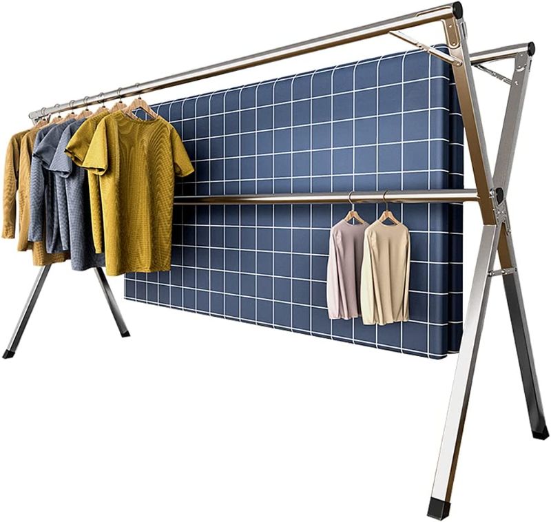 Photo 1 of *** NEW ***
YACASA Clothes Drying Rack, 79 inch Heavy Duty Stainless Steel Laundry Drying Rack, Foldable &Length Adjustable Space Saving Garment Rack, with 20 Windproof Hooks.
