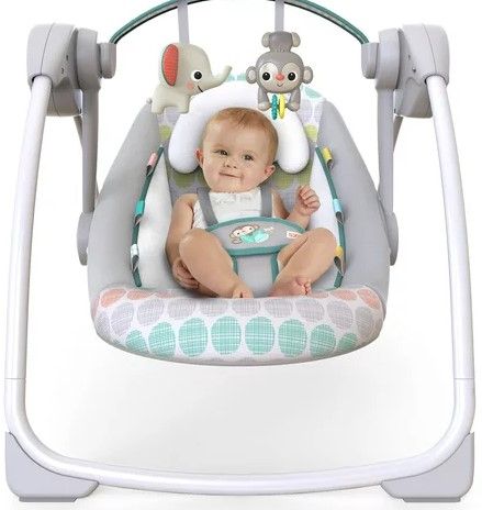 Photo 1 of Bright Starts Whimsical Wild Portable Compact Baby Swing with Taggies, Unisex, Newborn and up
