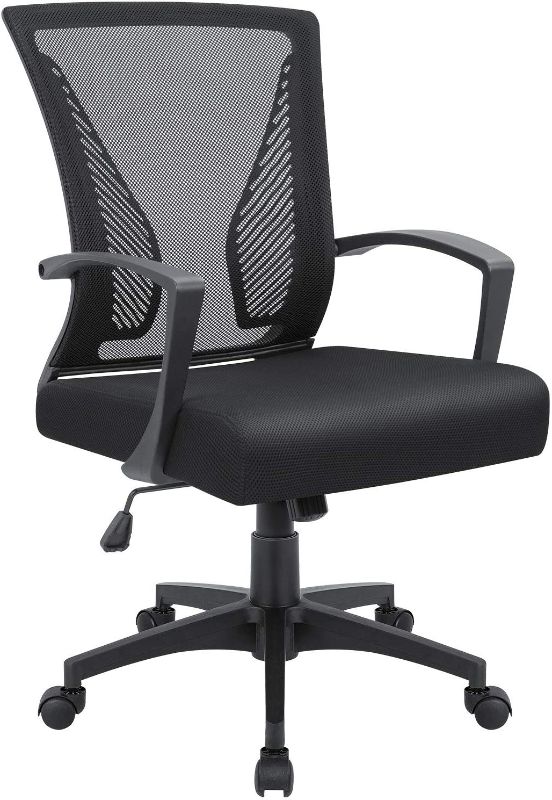 Photo 1 of Office Chair Home Office Desk Chair Task Mid Back Mesh Chair Ergonomic Swivel Lumbar Support Desk Computer Chair (Black)
