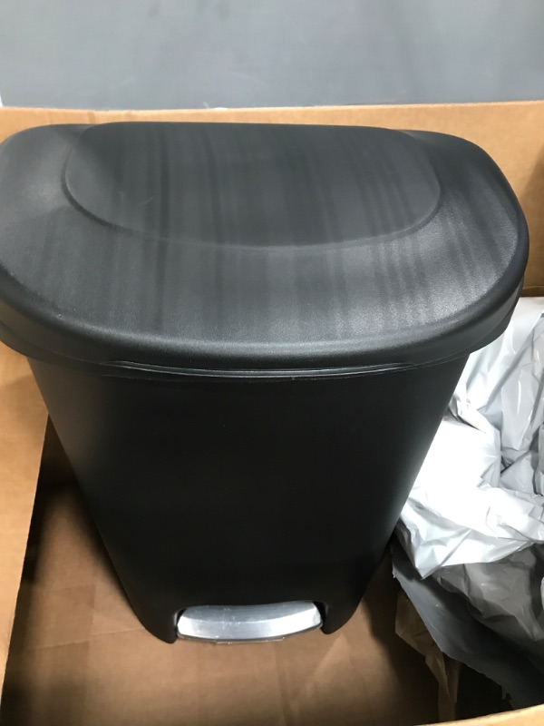 Photo 1 of Rubbermaid Classic 13 Gallon Premium Step-On Trash Can with Lid and Stainless-Steel Pedal, Black Waste Bin for Kitchen Black Premium Step-On