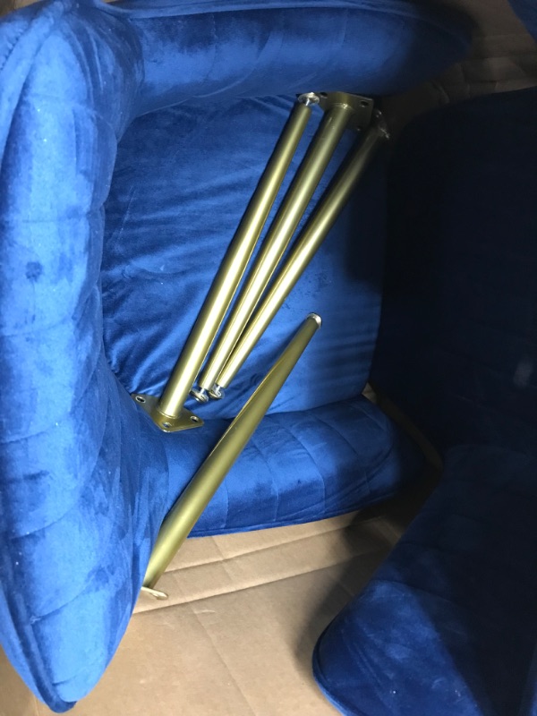 Photo 2 of CangLong Furniture Modern Living Dining Room Accent Arm Chairs Club Guest with Gold Metal Legs, Set of 2, Navy Blue
