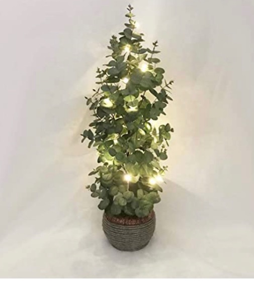 Photo 1 of Artificial Eucalyptus Tree Plant Fake Tree Faux Floor Plant for Decoration Inside 32 inches Tall in Woven Plastic Pot -1 Pack