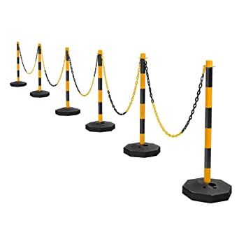 Photo 1 of 6 Pack Traffic Delineator Post Cones with Fillable Base, Adjustable Traffic Safety Barrier PE Plastic Construction Caution Road Stanchions with Plastic Chain for Delineator Poles (Black+Yellow) -
