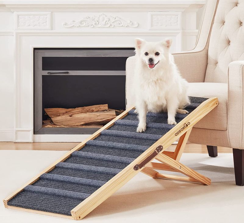 Photo 1 of  Dog Ramp for Bed, Adjustable Pet Ramp for Couch, Wooden Folding Portable