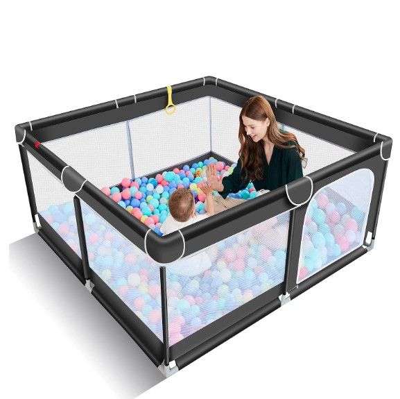 Photo 1 of Baby Playpen for Toddler, Large Baby Play Yard, Safe No Gaps Playpen for Babies,Baby Gate Playpen(Black,50”×50”)