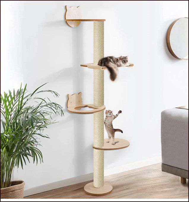 Photo 1 of ACMEASE 77 Inch Wall Mounted Cat Tree with Hammock for Indoor Kitty, Cat Scratching Post with 4 Platforms for Climbing Activity, Wood Cat Climbing Tower,...
