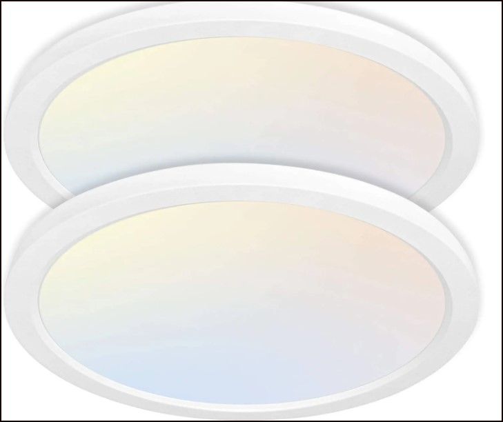 Photo 1 of 2 pack 13 Inch LED Round Flat Panel Light, 24W, 2400lm 3000K/4000K/5000K CCT Selectable, Dimmable Edge-Lit Flush Mount Ceiling Light Fixture - White
