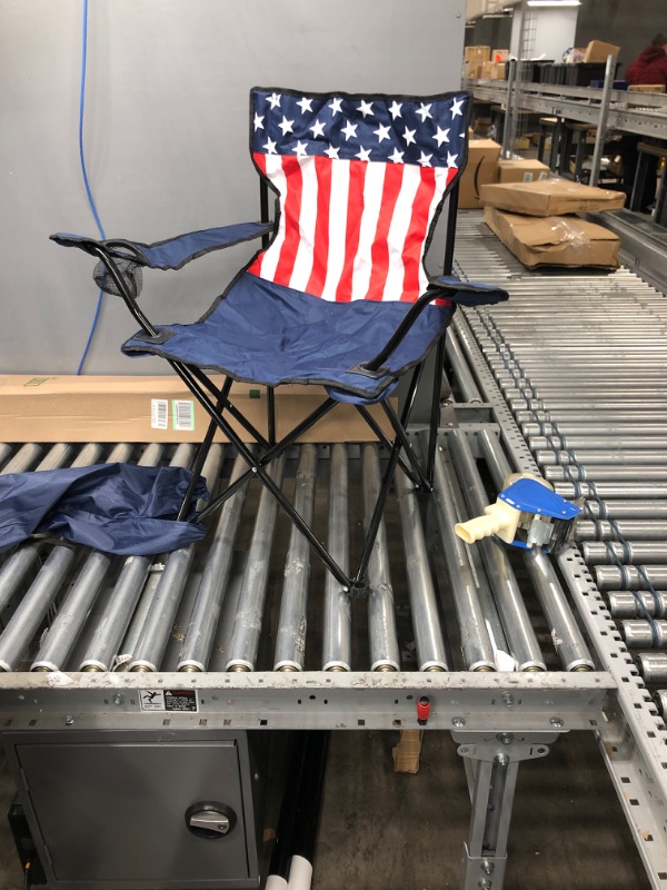 Photo 1 of  American Flag Camping Chair with Cupholder, Blue 20"D x 30"W x 31"H
 

