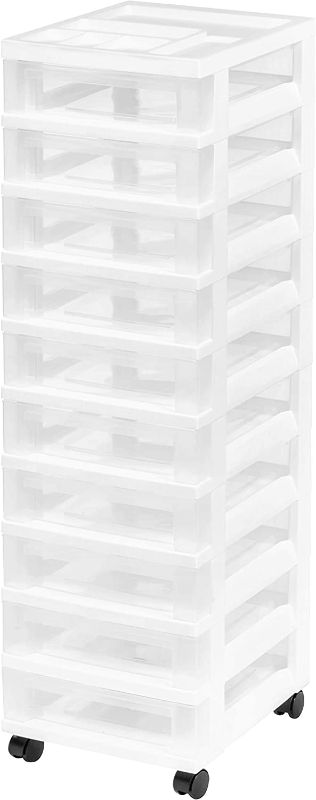 Photo 1 of IRIS USA Craft Plastic Organizers and Storage, Rolling Storage Cart for Classroom Supplies, Storage Organizer for Art Supplies, Drawer Top Organizer for Small Parts, 10 Drawers, White
