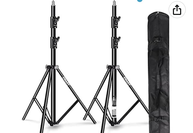 Photo 1 of EMART Light Stand 8.5ft, Dual Spring Cushioned Adjustable Photo Video Lighting Stand, Heavy Duty Aluminum Construction with Carrying Bag for Photography and Studio Equipment (2 Pack