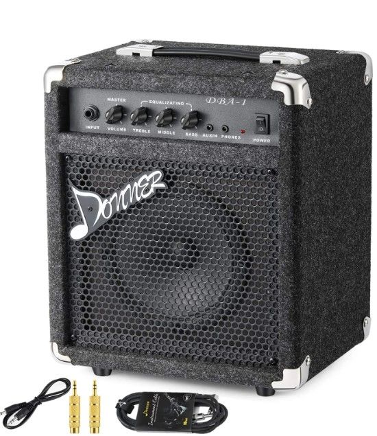 Photo 1 of Donner Bass Amp 15W Bass Guitar Amplifier DBA-1 Electric Practice Bass Combo AMP with Cable