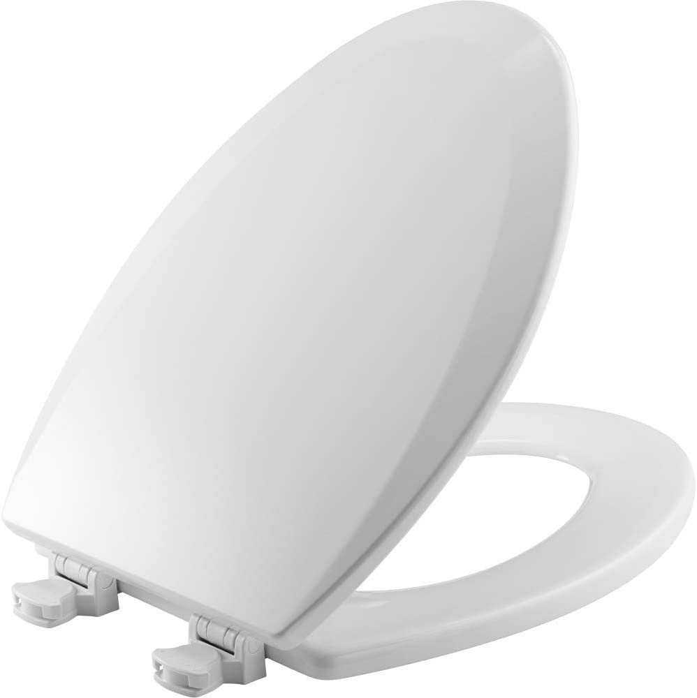 Photo 1 of Bemis 1500EC 390 Toilet Seat with Easy Clean & Change Hinges, Elongated, Durable Enameled Wood, Cotton White & Fluidmaster Tank To Bowl Bolt & Gasket Kit 6102
