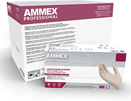 Photo 1 of AMMEX White Latex Disposable Exam-Grade Gloves, 4 Mil, Powder-Free, Food-Safe, Lightly-Textured, Non-Sterile case of 1000
