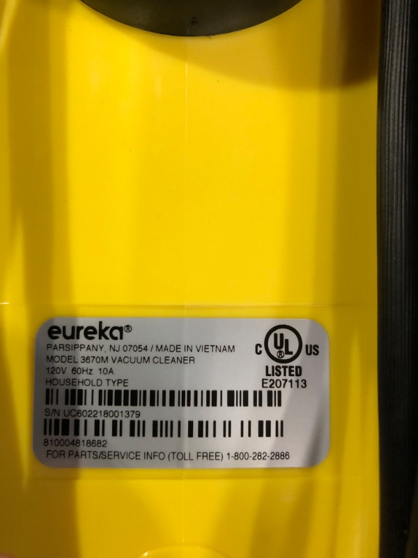 Photo 4 of See Notes** Eureka 3670M Canister Cleaner, Lightweight Powerful Vacuum for Carpets and Hard floors Yellow