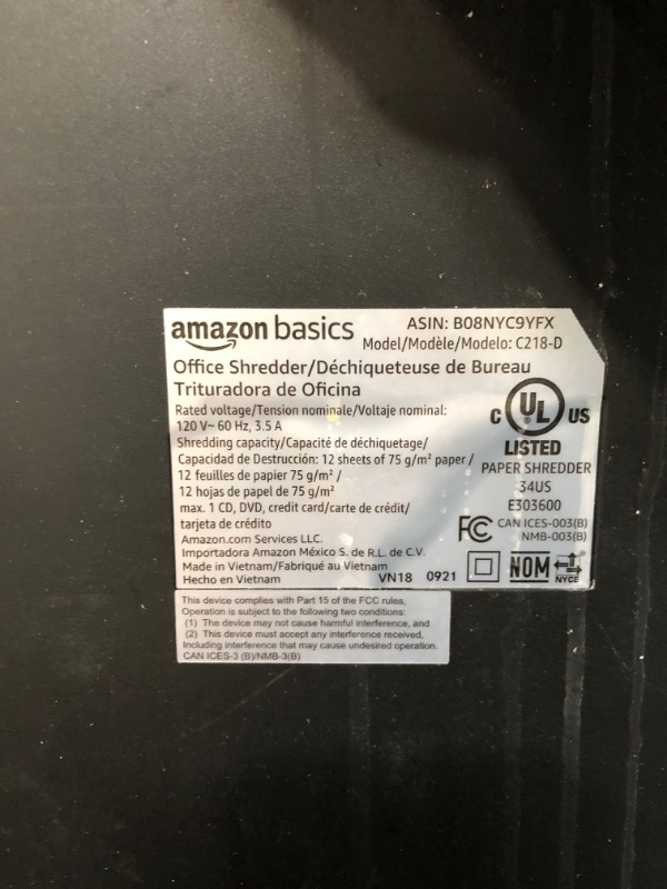 Photo 4 of Amazon Basics 15-Sheet Cross Cut Paper and CD Office Shredder with Pull Out Basket (Renewed)
