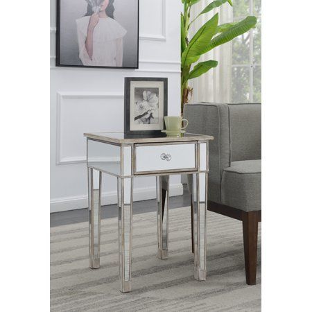 Photo 1 of 413345WW Gold Coast Mirrored End Table with Drawer - Weathered White
