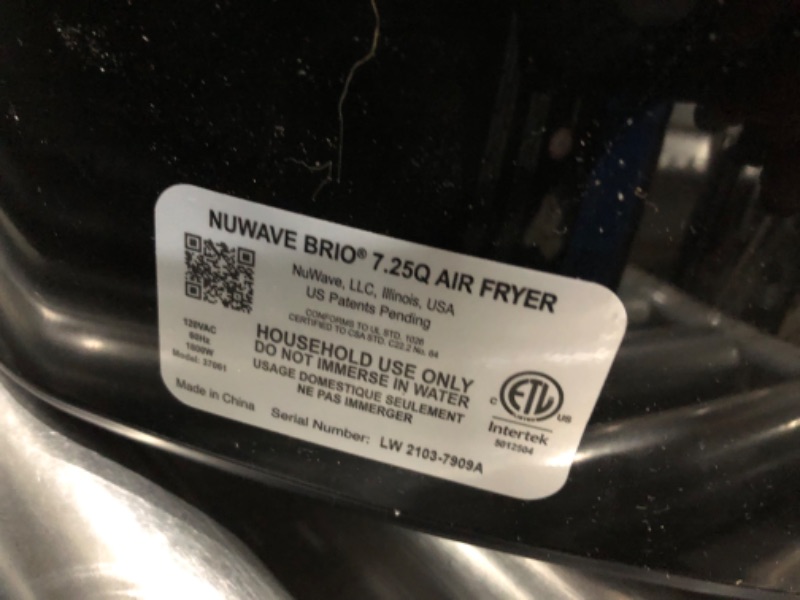 Photo 4 of NuWave Brio 7.25-Quart Air Fryer, 12-3/4" X 15-3/4" X 16-3/4", Black
