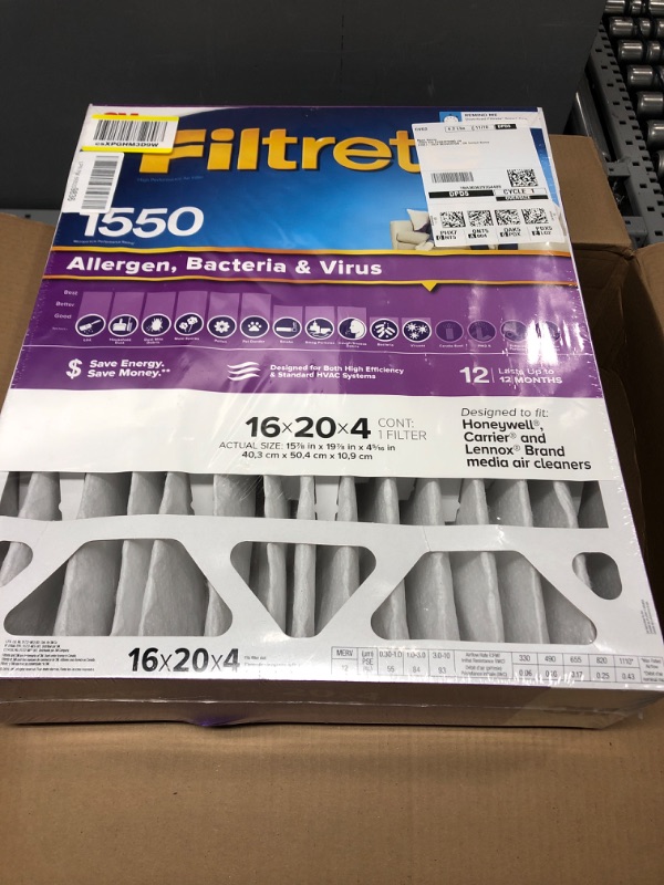 Photo 2 of 3M Filtrete 1550 Allergen Bacteria & Virus 16x20x4 Single Filter
