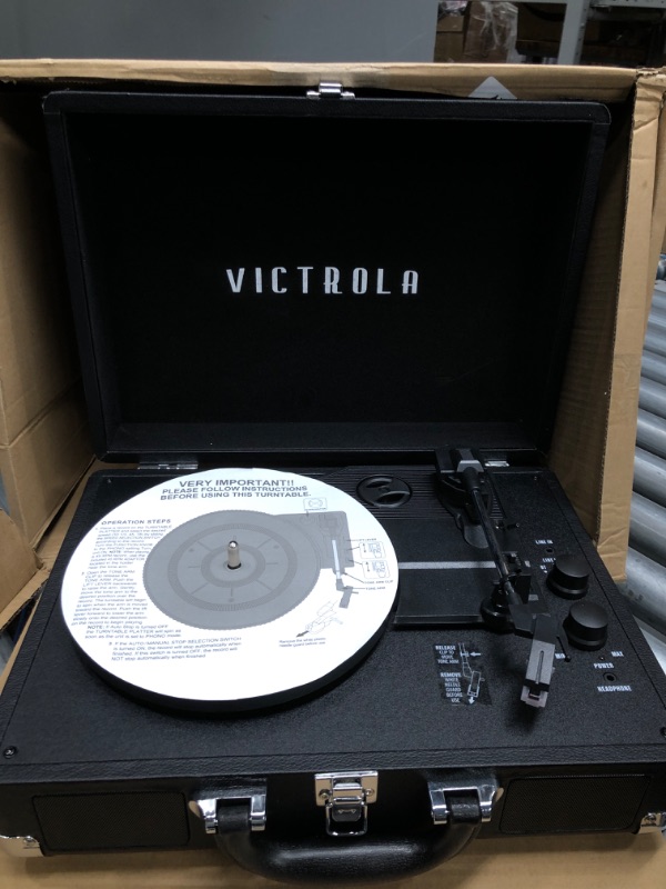 Photo 5 of Victrola Vintage 3-Speed Bluetooth Portable Suitcase Record Player with Built-in Speakers | Upgraded Turntable Audio Sound| Includes Extra Stylus | Black, Model Number: VSC-550BT-BK, 1SFA 13.9 x 10.1 x 5 inches