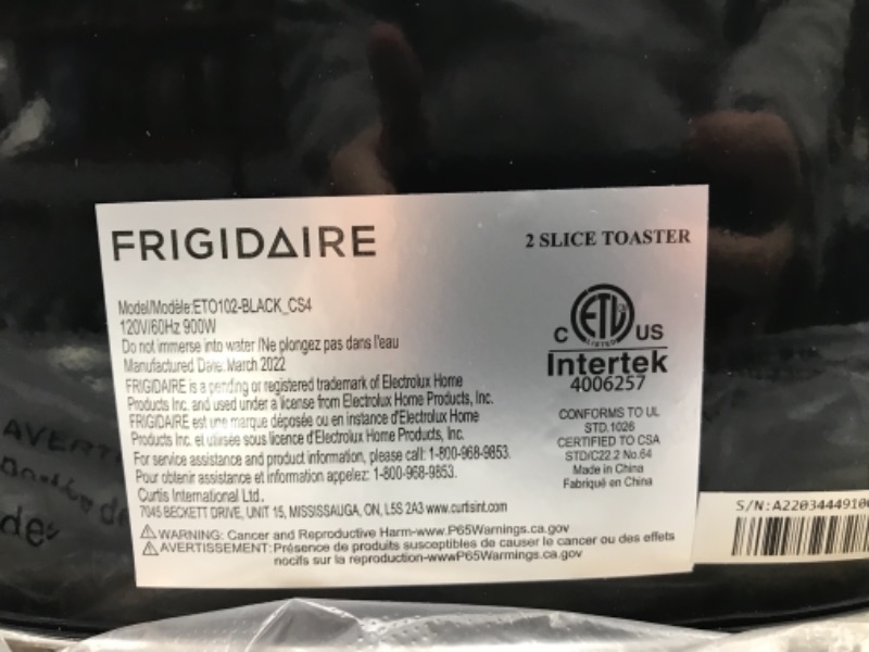 Photo 5 of Frigidaire ETO102-BLACK, 2 Slice Toaster, Retro Style, Wide Slot for Bread, English Muffins, Croissants, and Bagels, 5 Adjustable Toast Settings, Cancel and Defrost, 900w, Black BLACK Toaster