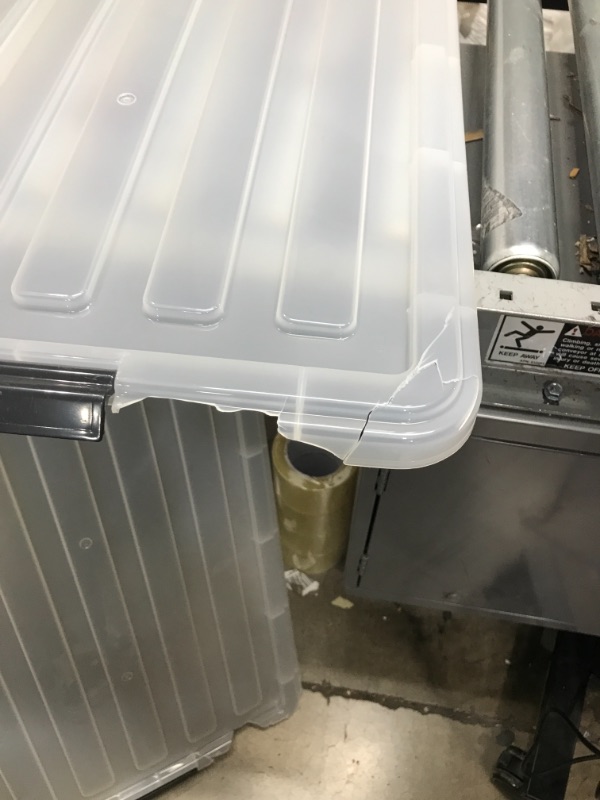 Photo 7 of *3 LID TOPS ARE BROKE ON EDGES* IRIS USA 68 Quart Large Storage Bin Utility Tote Organizing Container Box with Buckle Down Lid for Clothes Storage, 5 Pack, Clear (585380)
