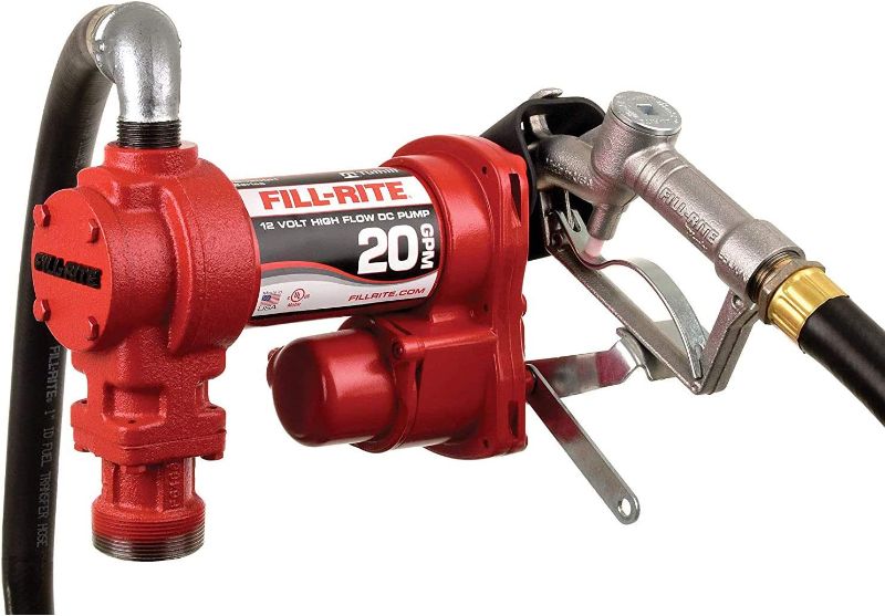 Photo 1 of Fill-Rite FR4210H 12V 20 GPM Fuel Transfer Pump with Discharge Hose & Manual Nozzle | Gasoline, Diesel, Kerosene, Ethanol & Methanol Blends & Biodiesel
