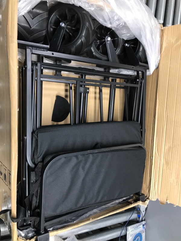 Photo 2 of **Missing Hardware**Happbuy Extra Large Collapsible Garden Cart with Removable Canopy, Folding Wagon Utility Carts with Wheels and Rear Storage, Wagon Cart for Garden, Camping, Grocery Cart, Shopping Cart, Black
