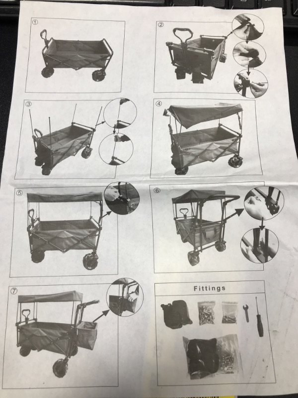 Photo 4 of **Missing Hardware**Happbuy Extra Large Collapsible Garden Cart with Removable Canopy, Folding Wagon Utility Carts with Wheels and Rear Storage, Wagon Cart for Garden, Camping, Grocery Cart, Shopping Cart, Black
