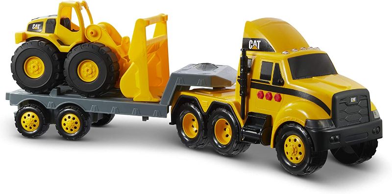 Photo 1 of Cat Construction Heavy Mover Caterpillar Toy Semi Truck and Trailer with Lights & Sounds , Yellow Plastic
