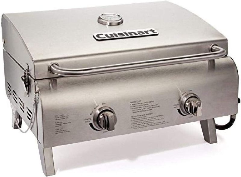 Photo 1 of Cuisinart CGG-306 Chef's Style Propane Tabletop Grill, Two-Burner, Stainless Steel & Classic Accessories Veranda Water-Resistant 22 Inch Rectangular Table Top Grill Cover