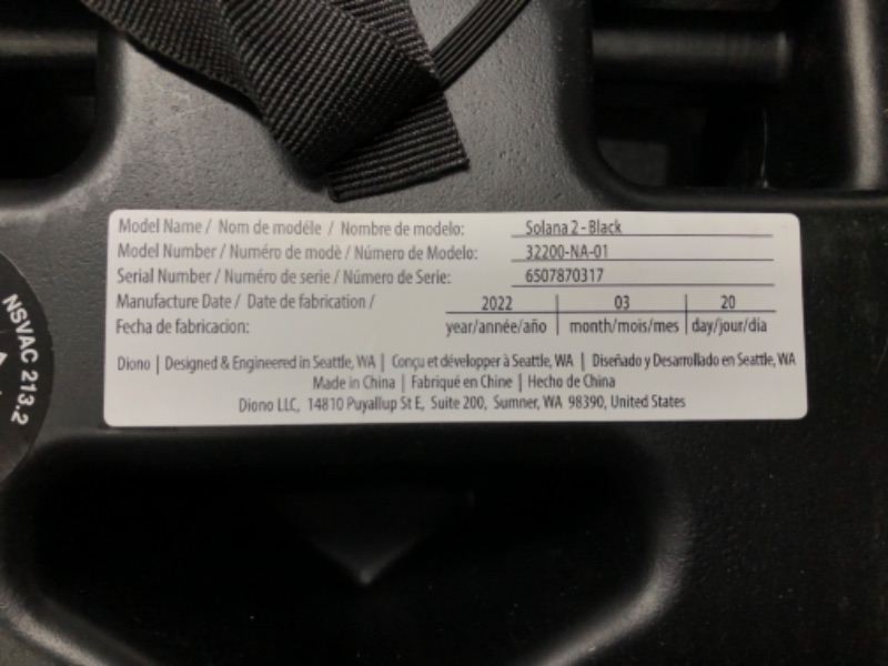 Photo 1 of Diono Solana 2 No Latch, XL Lightweight Backless Belt-Positioning Booster Car Seat, 8 Years 1 Booster Seat, Black NEW! Vehicle Belt Connect Single Black