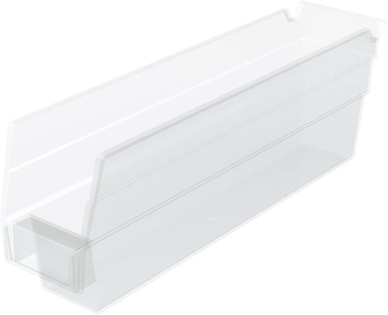 Photo 1 of Akro-Mils 30110 Plastic Nesting Shelf Bin Box, (12-Inch x 3-Inch x 4-Inch), Clear, (24-Pack)
