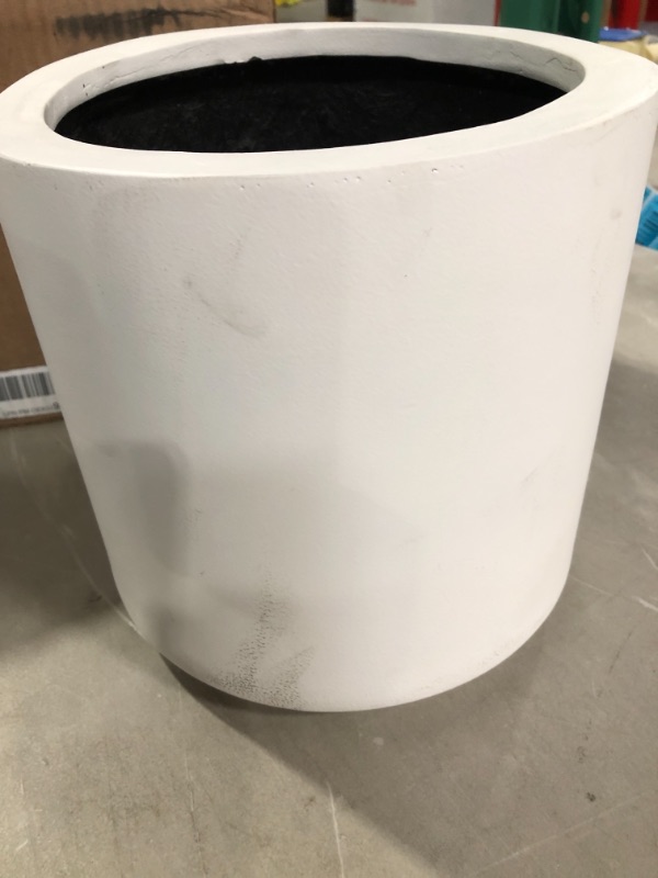 Photo 1 of Elly Décor 10 inch Fiberstone Planter Drainage Hole and Plug,Round Cylinder Pot, Ultra Lightweight Flower Pot ,10 inch, White
