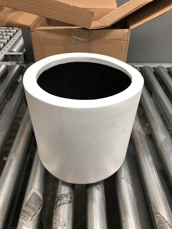 Photo 1 of Elly Décor 10 inch Fiberstone Planter Drainage Hole and Plug,Round Cylinder Pot, Ultra Lightweight Flower Pot ,10 inch, White
